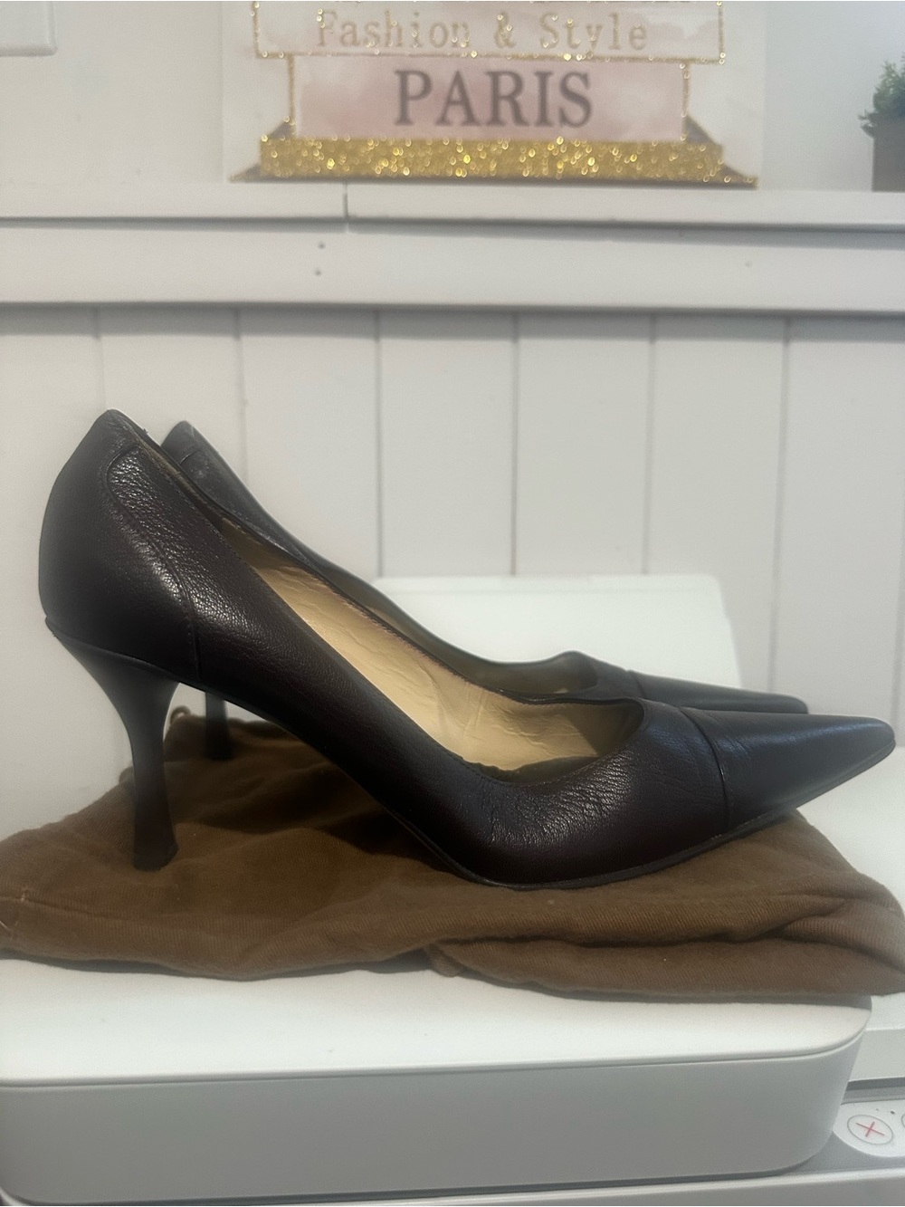 Gucci dark brown Pointed Leather Stiletto Pumps
